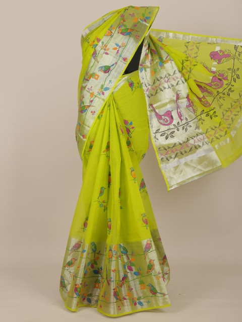

Pothys Fluorescent Green & Pink Floral Pure Cotton Saree