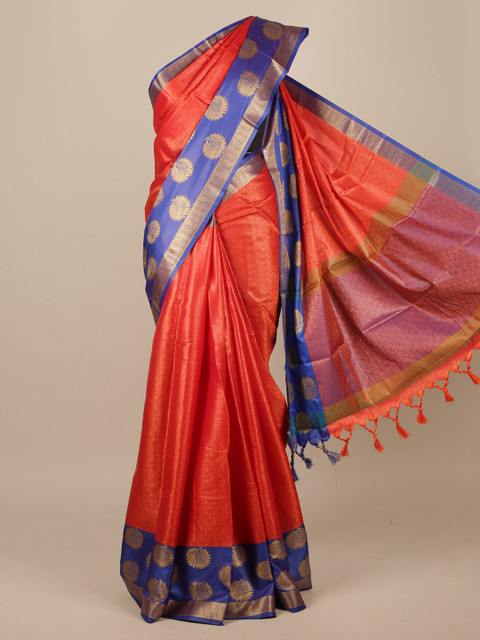 

Pothys Red & Blue Ethnic Motifs Zari Jute Silk Saree