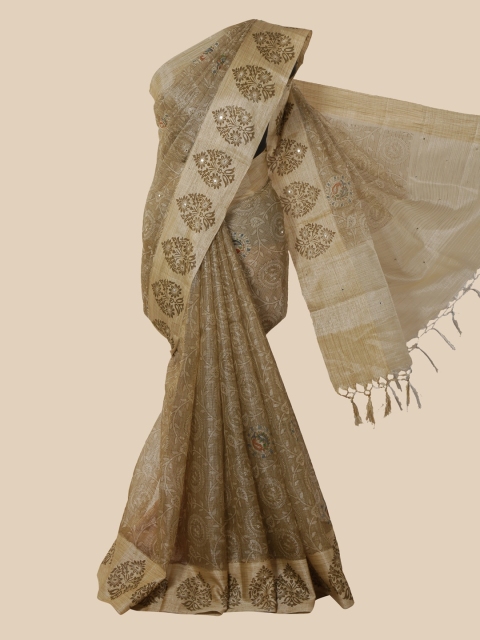 

Pothys Gold & Brown Woven Design Tissue Saree