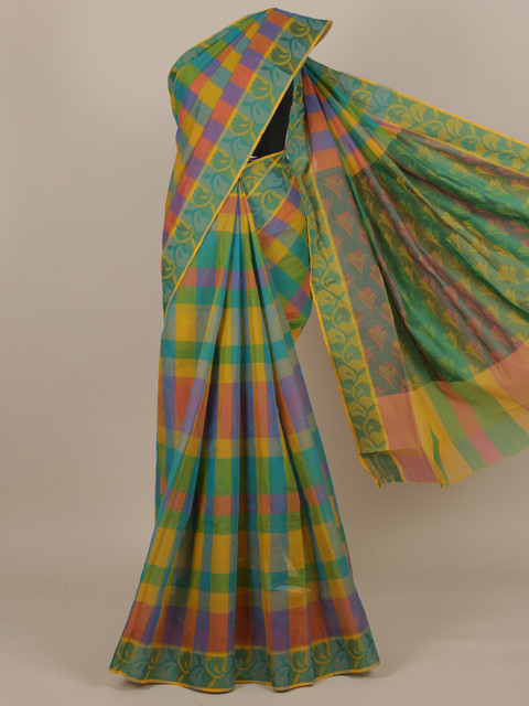 

Pothys Green & Yellow Checked Pure Cotton Saree