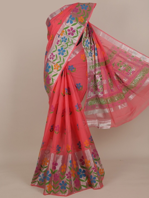 

Pothys Pink & Green Floral Pure Cotton Saree