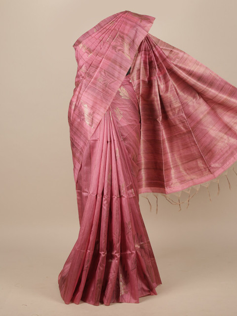 

Pothys Pink & Gold-Toned Woven Design Jute Silk Saree