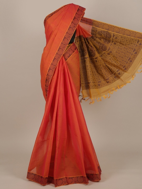 

Pothys Orange & Brown Ethnic Motifs Pure Cotton Saree