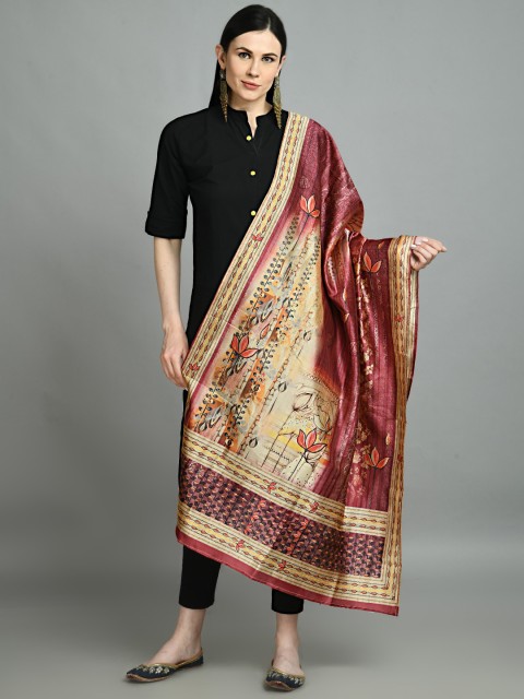 

Myshka Maroon & Beige Printed Dupatta