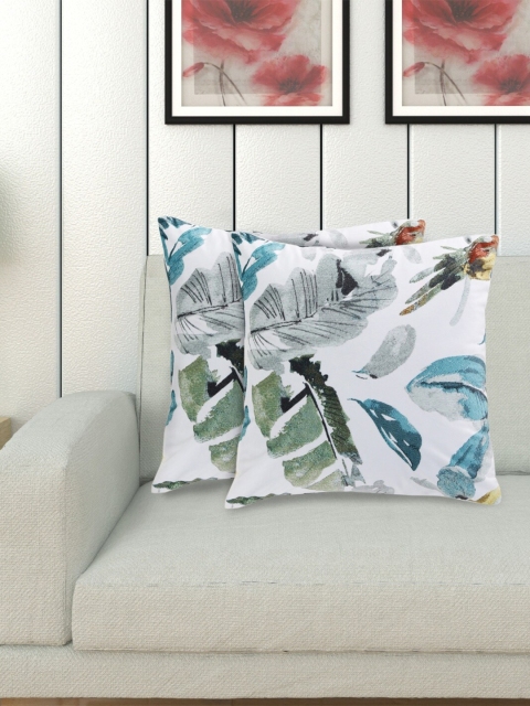 

Home Centre White & Blue Set of 2 Floral Square Cushion Covers