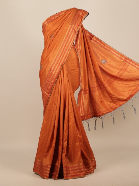 

Pothys Rust Floral Zari Jute Silk Saree