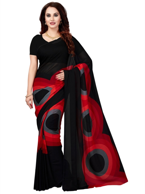 

KALINI Black & Red Printed Poly Georgette Saree