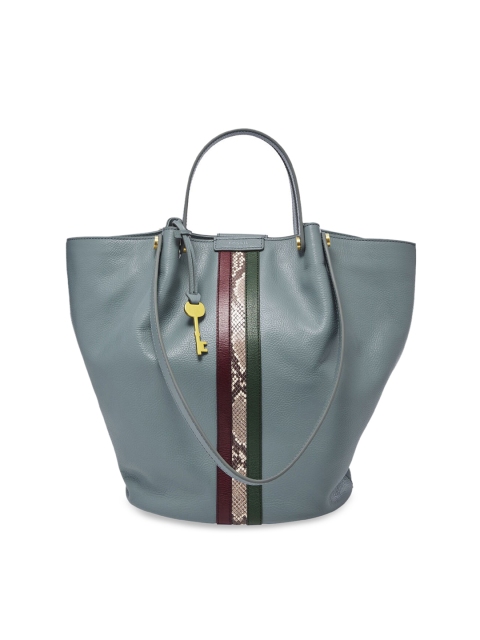 

Fossil Blue Leather Bucket Tote Bag with Tasselled