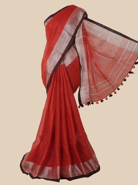

Pothys Red Linen Blend Saree