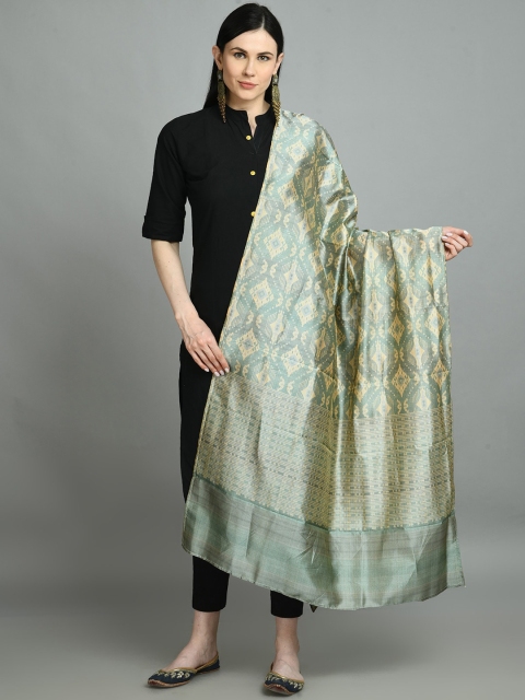 

Myshka Green & Beige Ethnic Motifs Printed Dupatta with Zari