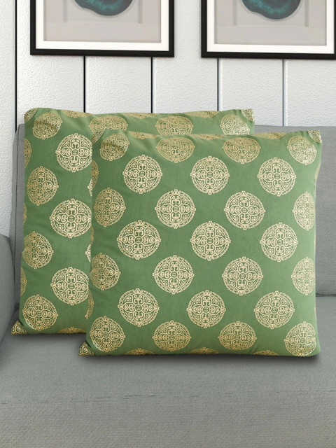 

Home Centre Green & Gold-Toned Set of 2 Ethnic Motifs Square Cushion Covers