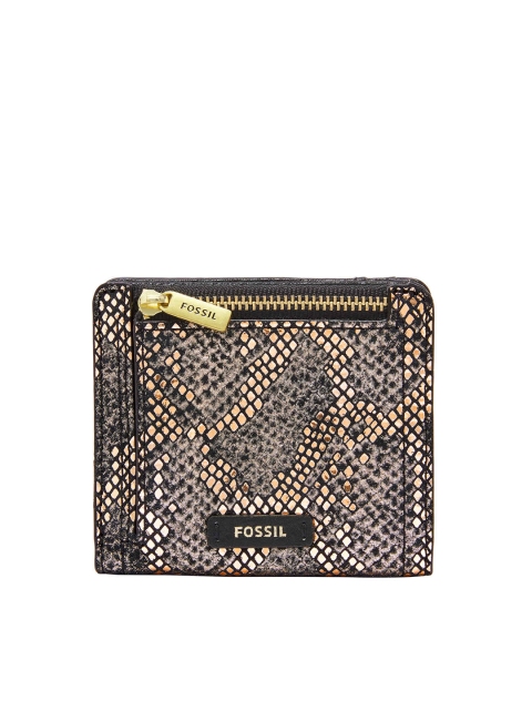 

Fossil Women Silver Abstract Solid Leather Two Fold Wallet