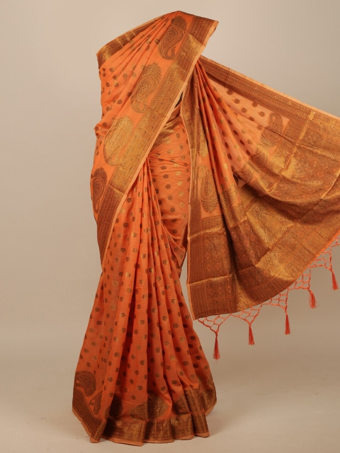 

Pothys Orange & Gold-Toned Woven Design Zari Jute Silk Saree