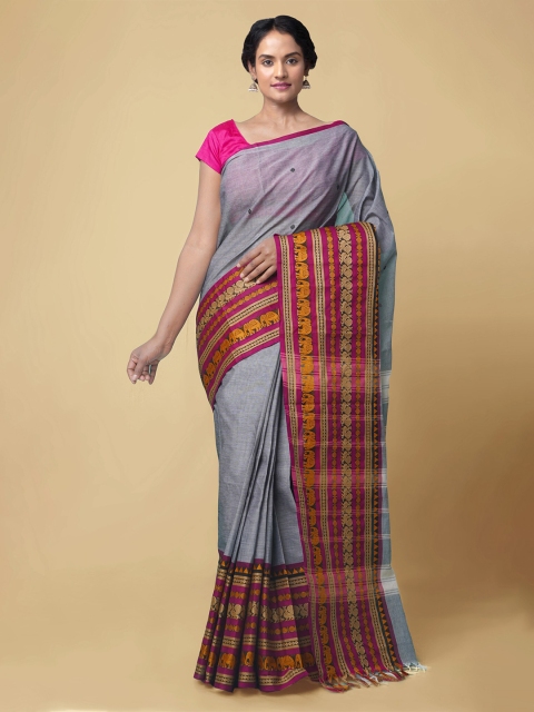 

Unnati Silks Grey & Pink Pure Cotton Chettinad Saree