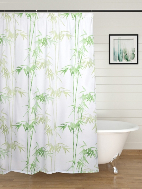 

Home Centre White & Green Printed Shower Curtain