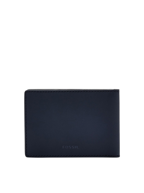 

Fossil Men Navy Blue Solid Leather Two Fold Wallet