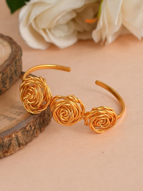 

Silvermerc Designs Women Gold-Plated Handcrafted Trinity Rose Palm Cuff Bracelet