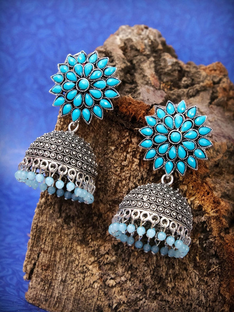 

Crunchy Fashion Silver-Plated Blue Contemporary Jhumkas Earrings