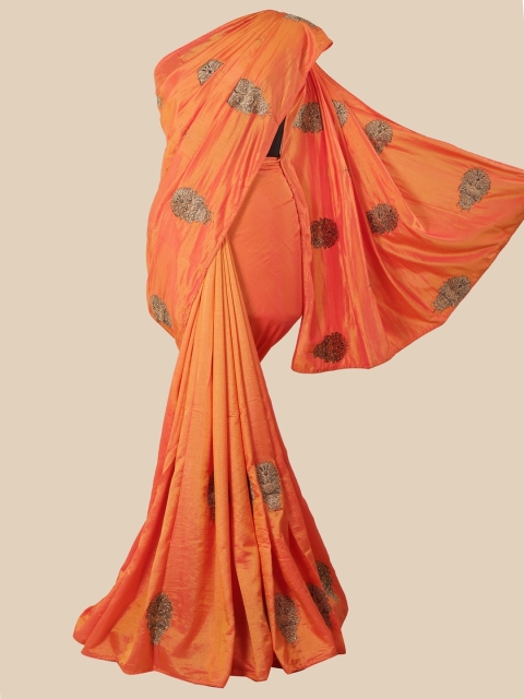 

Pothys Orange & Gold-Toned Ethnic Motifs Beads and Stones Art Silk Saree