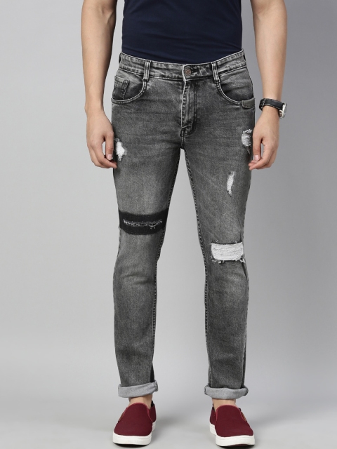 

CINOCCI Men Black Slim Fit Mildly Distressed Heavy Fade Jeans