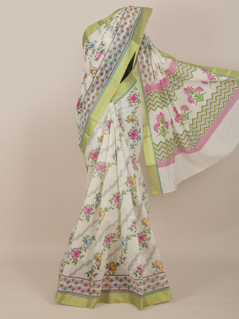 

Pothys Off White & Pink Floral Pure Cotton Saree