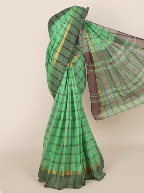 

Pothys Green Checked Pure Cotton Saree
