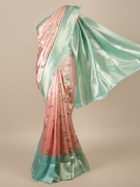 

Pothys Pink & Sea Green Floral Zari Jute Silk Saree