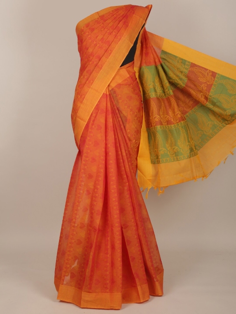 

Pothys Orange & Green Woven Design Pure Cotton Saree
