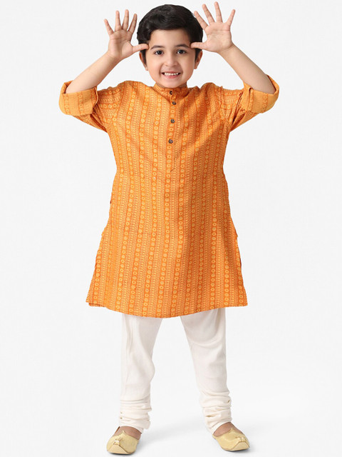 

Fabindia Boys Mustard Yellow Printed Kurta
