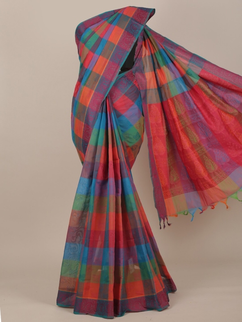 

Pothys Red & Purple Checked Pure Cotton Saree
