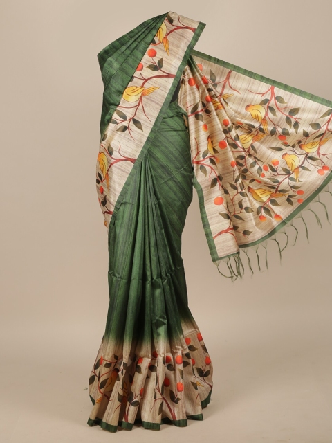 

Pothys Green & White Striped Jute Silk Saree