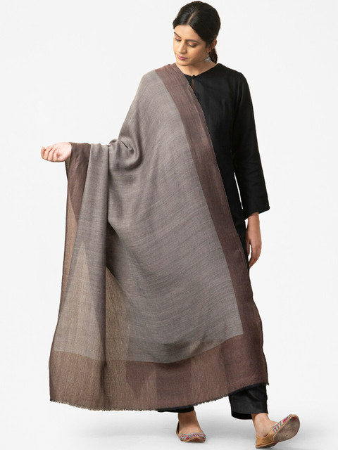 

Fabindia Women Beige Solid Pure Wool Woven Reversible Shawl