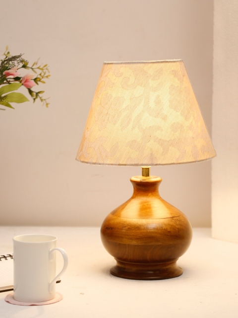 

Fabindia Brown & White Printed Classic Country Classic Country Bedside Standard Table Lamp