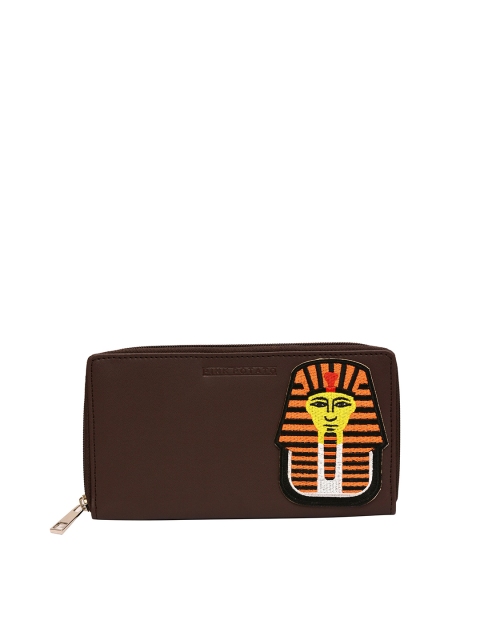 

Pink Potato Women Brown & Black Solid Applique Leather Zip Around Wallet