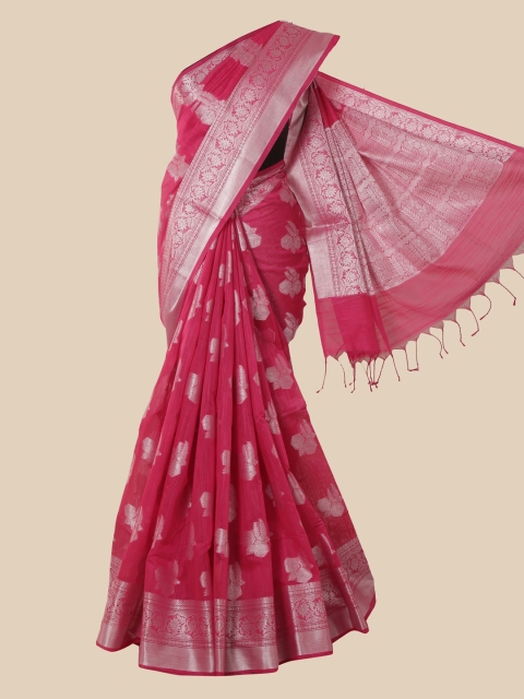 

Pothys Pink & Silver-Toned Woven Design Cotton Blend Saree