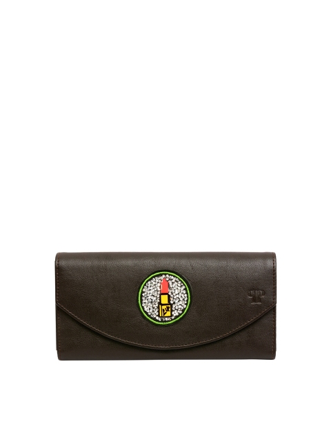 

Pink Potato Women Black & Red Graphic Embroidered Leather Two Fold Wallet