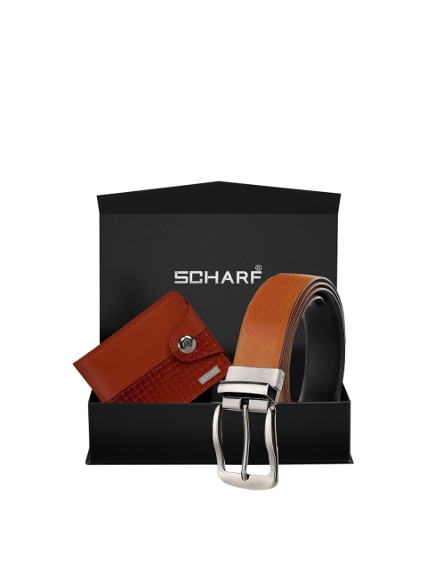 

SCHARF Men Tan Brown Textured Accessory Belt & Wallet Combo Gift Set