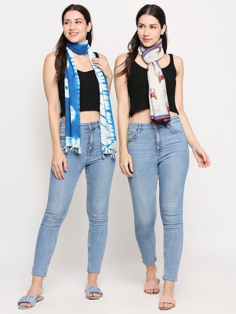 

Get Wrapped Women Pack Of 2 Printed Scarves, Blue