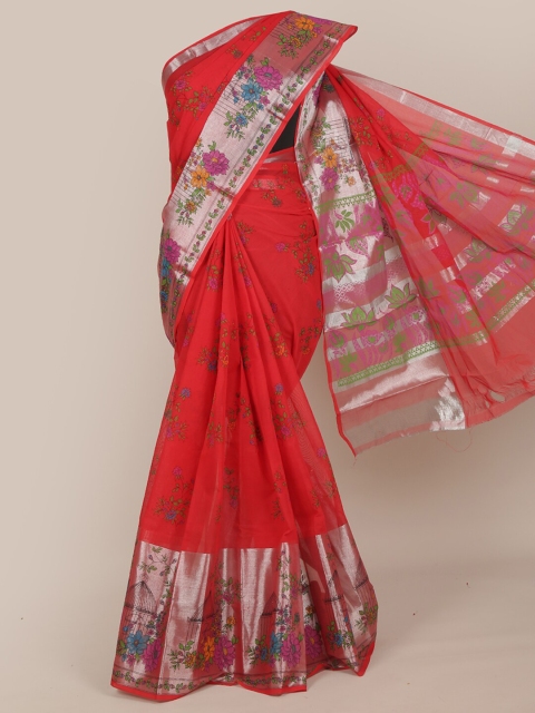 

Pothys Red & Blue Floral Zari Pure Cotton Saree