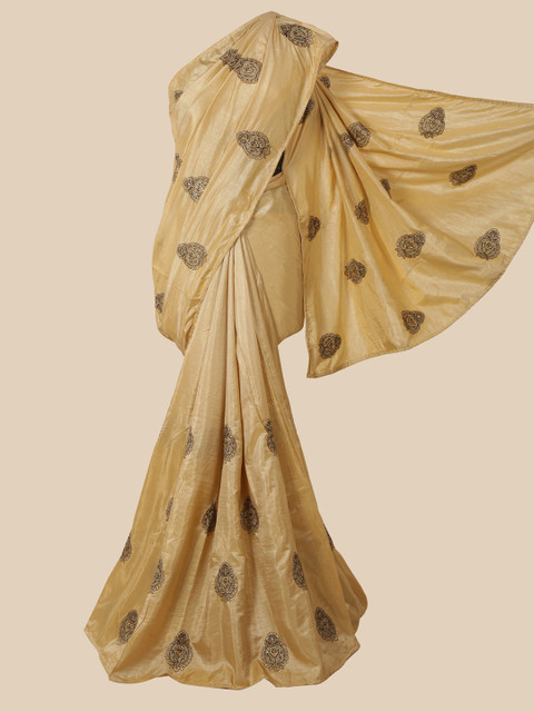 

Pothys Cream & Gold-Toned Floral Embroidered Art Silk Saree
