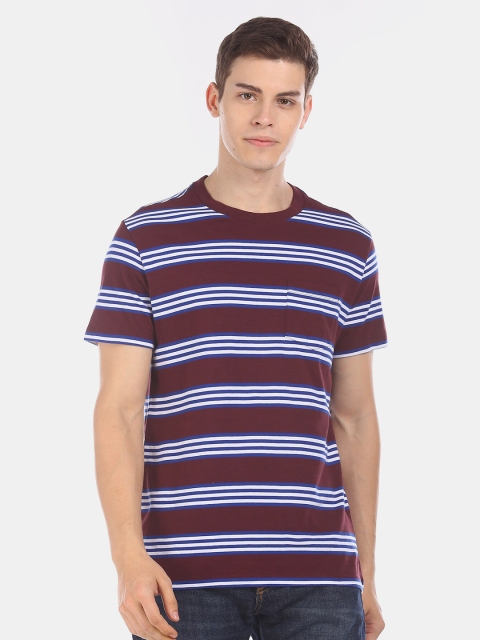 GAP Men Maroon & Navy Blue Stripe Pocket T-Shirt