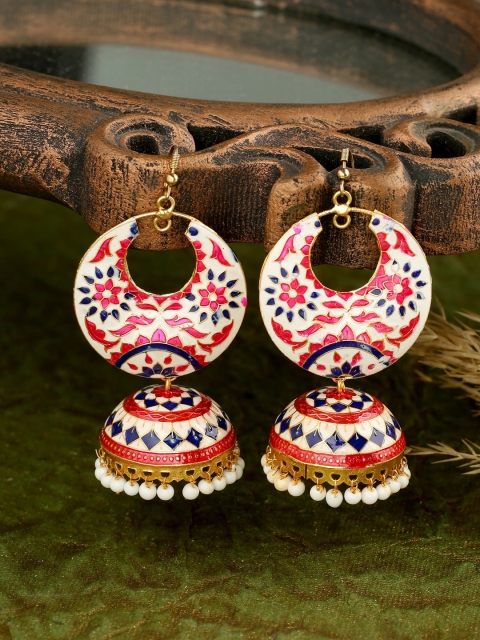 

THE AAB STUDIO White & Pink Gold-Plated Dome Shaped Jhumkas