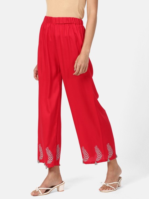 

V2 Value & Variety Women Red & White Floral Hem Design Knitted Ethnic Palazzos