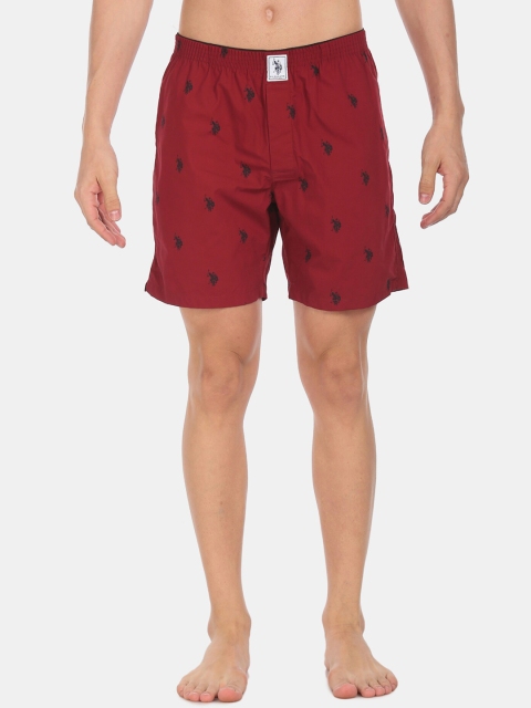 

U.S. Polo Assn. Men Maroon & Black Printed Pure Cotton Boxers