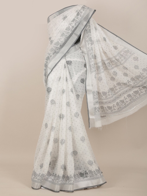 

Pothys White Ethnic Motifs Zari Cotton Blend Saree