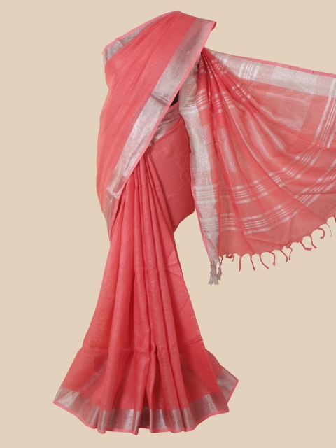 

Pothys Pink & Grey Linen Blend Saree