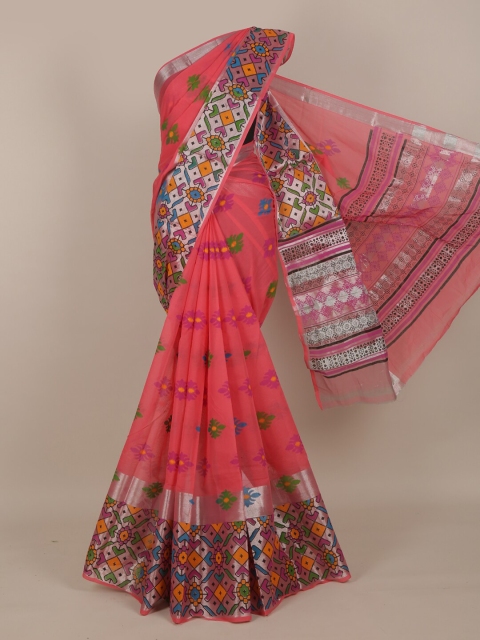 

Pothys Pink & Green Floral Pure Cotton Saree