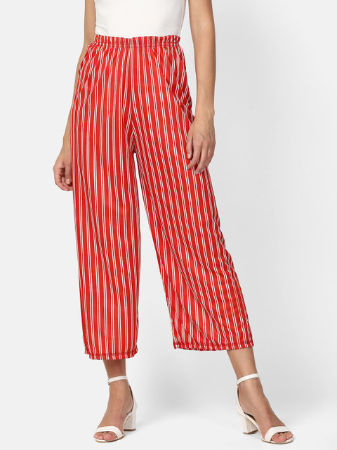 

V2 Value & Variety Women Red & White Striped Knitted Palazzos