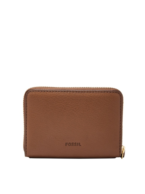 

Fossil Women Brown Textured Zip Detail Leather Three Fold Wallet