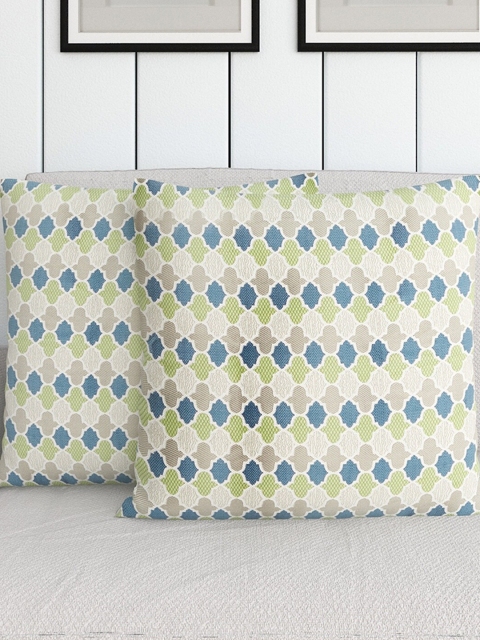 

Home Centre White & Blue Set of 2 Geometric Square Cushion Covers